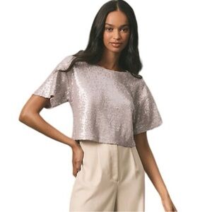 NWT Anthropologie Shimmering Lilac Sequined Crop Top, size Medium